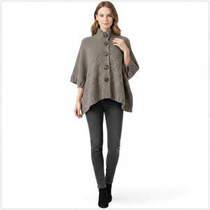 NEXT Italy Alpaca Wool Blend Taupe Button Front Poncho Ruana Cardigan Sweater M